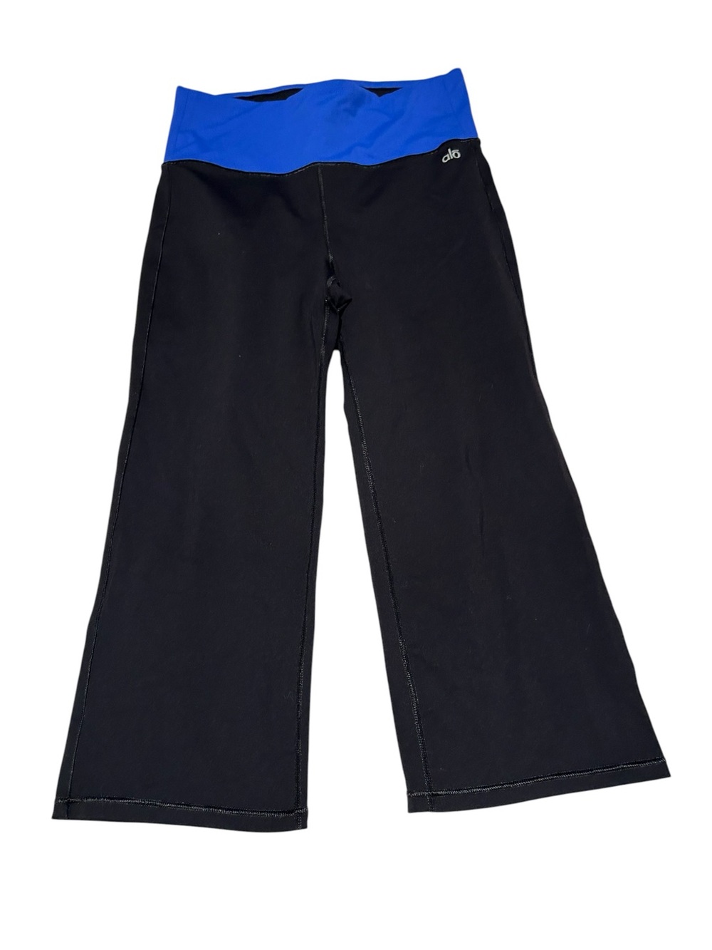 ALO Yoga Black Flare Pants with Blue Waistband